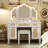 44.37 " Makeup Vanity Desk With 13 Hollywood Bulbs And 3 Lighting Modes, Dressing Table With Tri-Fold Mirror   Large Vanity Table With 5 Drawers And Shelves And  Charging Station For Bedroom