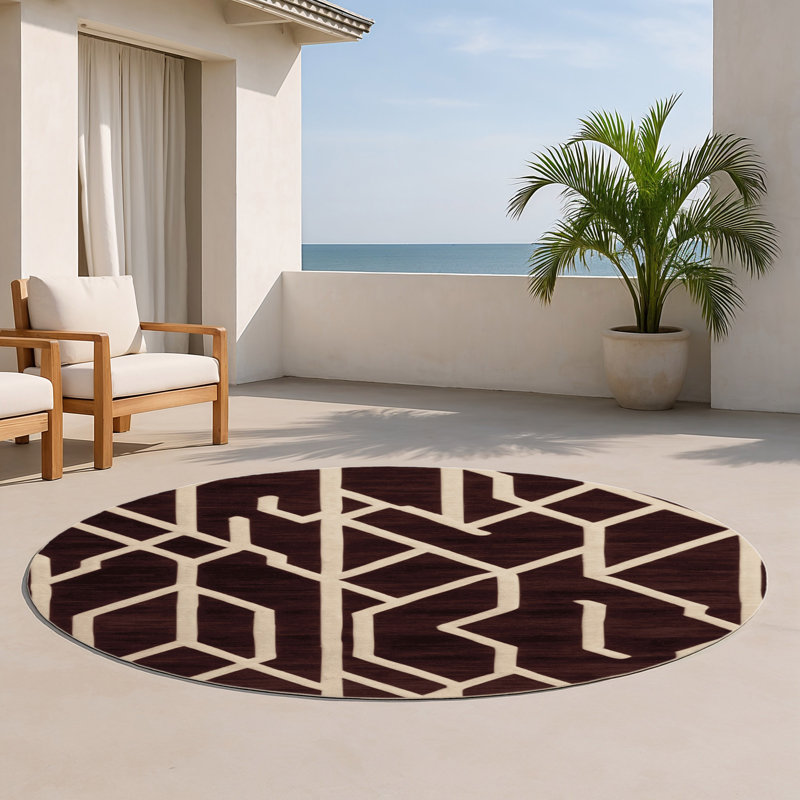 Tapis brun intérieur et extérieur Trellis, Rond 5 pi