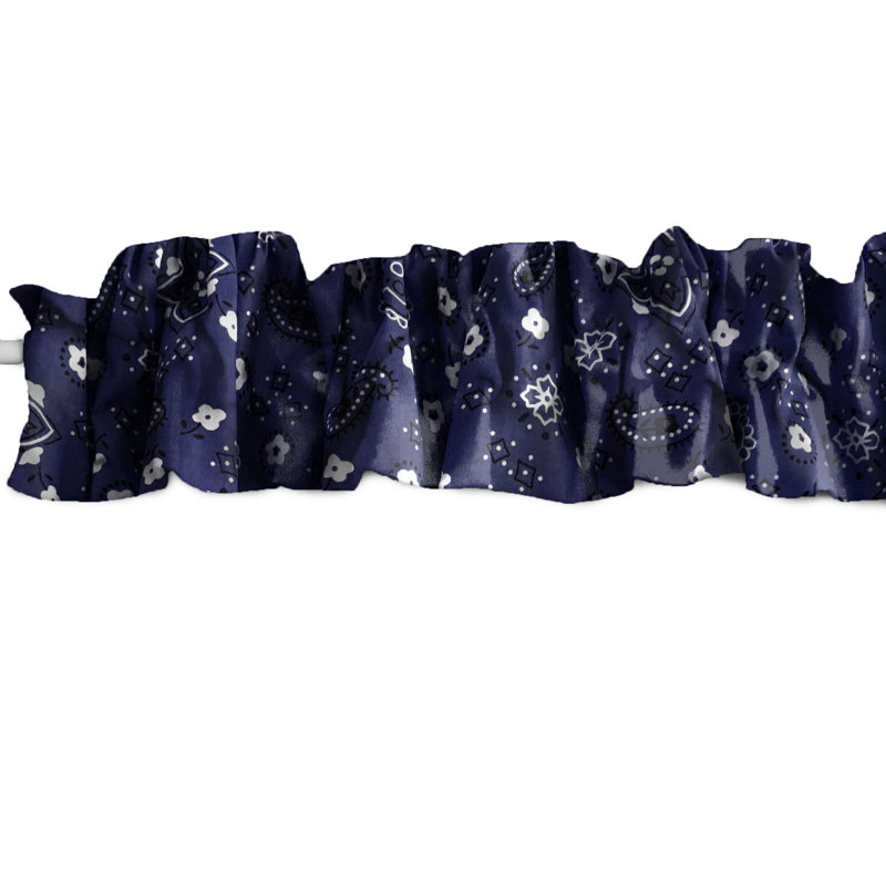 Cantonnière sur mesure en mélange de coton Paisley, L 144 po x L 9 po, Bleu marine