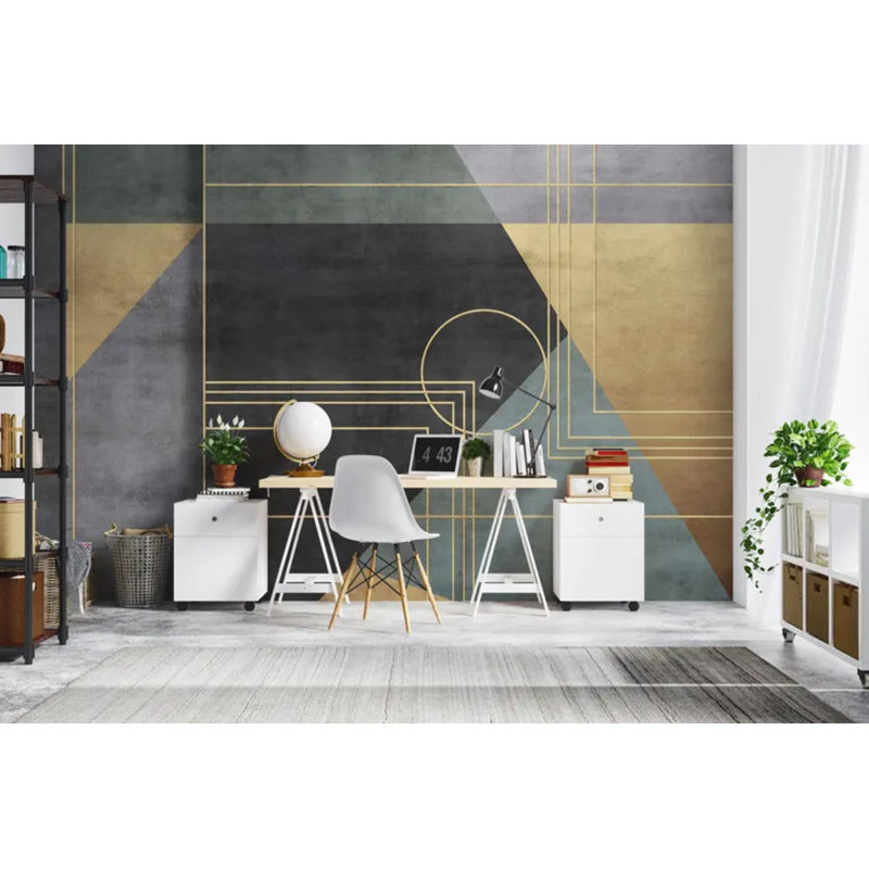 Murale art déco géométrique ligne dorée, L 108 po x l 96 po