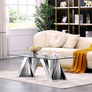 50" Glass And Stainless Steel Coffee Table