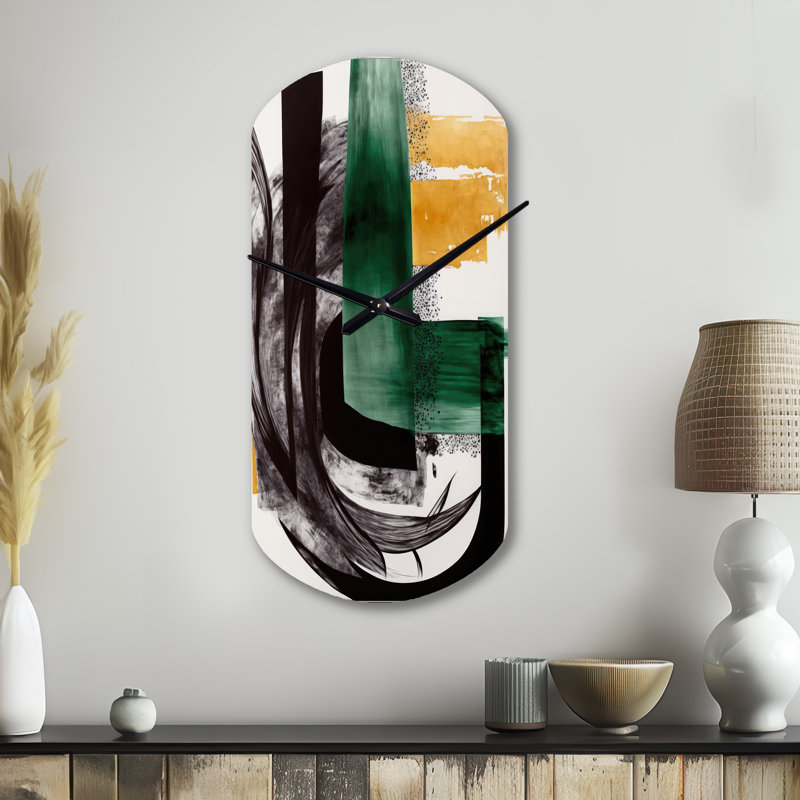 Moderne vert Art déco VI - horloge murale transitionnelle asymétrique, Grand