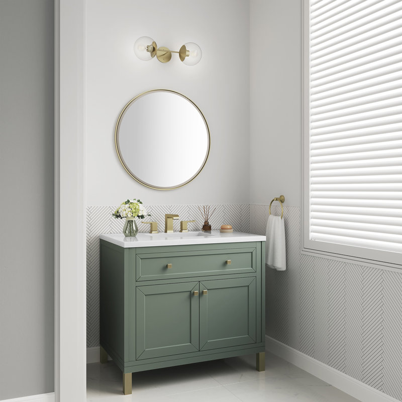 Chicago 36' W Single Vanity, Smokey Celadon, White Zeus Quartz, 8" Widespread