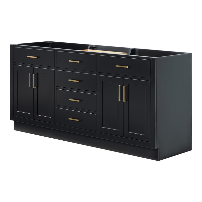 Ariel Hepburn 72 In. Double Sink Base Cabinet, Satin Brass, Black