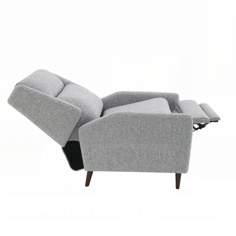 Modern Pushback Manual Recliner with Tapered Legs, Linen Textured Fabric, High Back, and Subtle Channel Detail for Primary Living Room