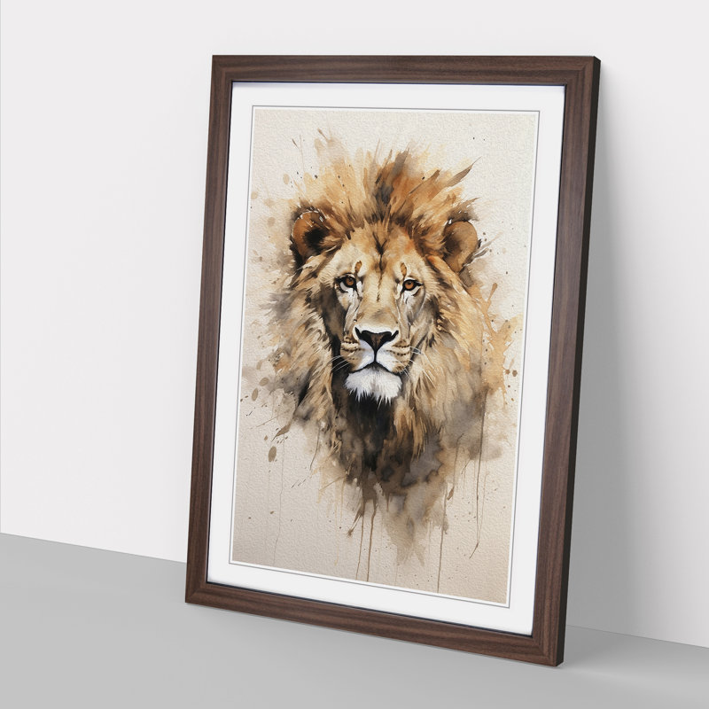 Lion Gestural No.3 - Single Picture Frame Print on Wood, Walnut Framed, 46cm H x 34cm W x 2cm D