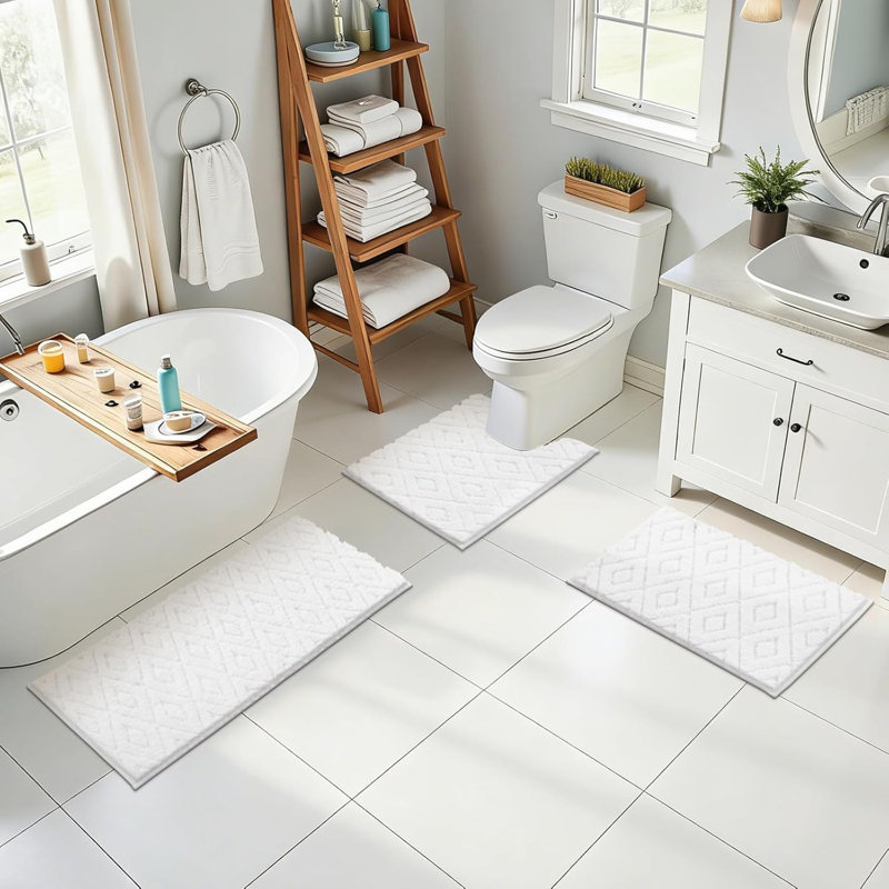 Tapis de bain absorbant antidérapant (ensemble de 3), Blanc