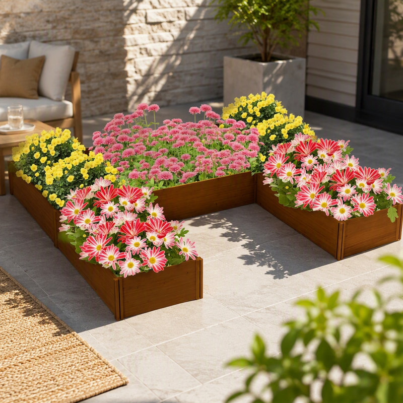 Jardinière surélevée, grand bac à fleurs en bois à 5 compartiments pour plantes d'extérieur, légumes, fleurs et herbes aromatiques, montage facile