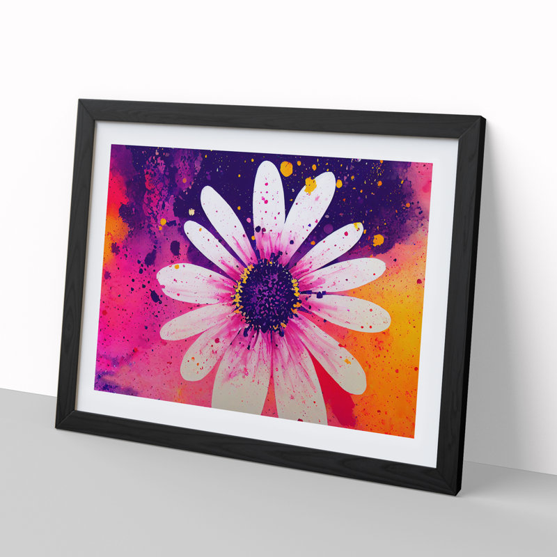 Daisy Flower Splash Vol.5 Abstract - Single Picture Frame Print, 46cm H x 64cm W x 2cm D, Black