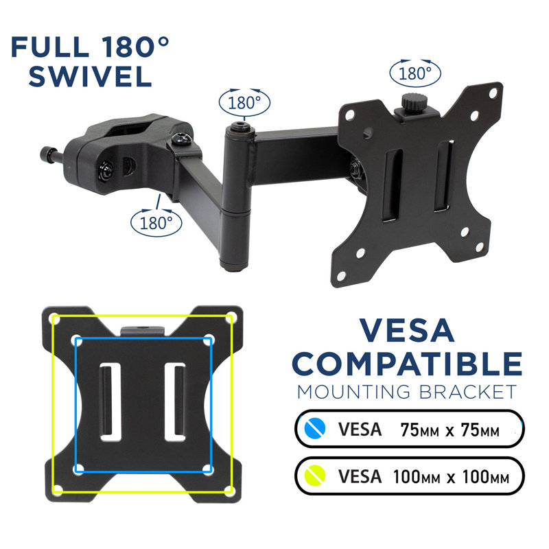 Black Steel Full Motion VESA Pole Mount for 32" TVs and Monitors