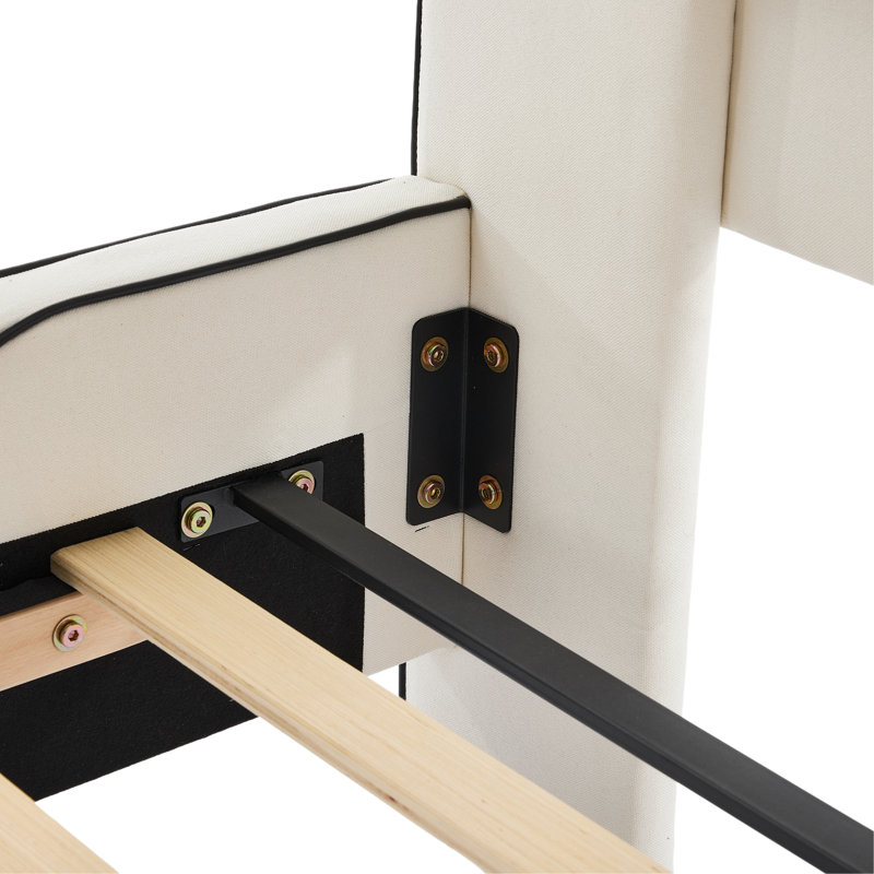 Lit plateforme tapissier transitionnel avec tête de lit à oreilles incurvée Lennox, Blanc, Grand