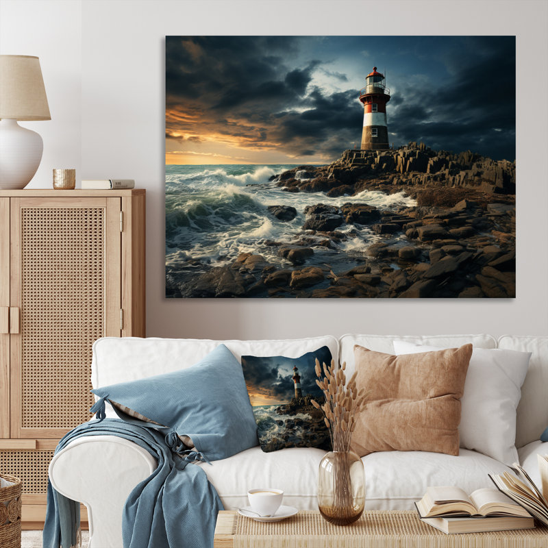 Bord de mer majestueux phare I, reproduction d'art sur toile, H 34 po x l 44 po x P 1,5 po, Toile tendue