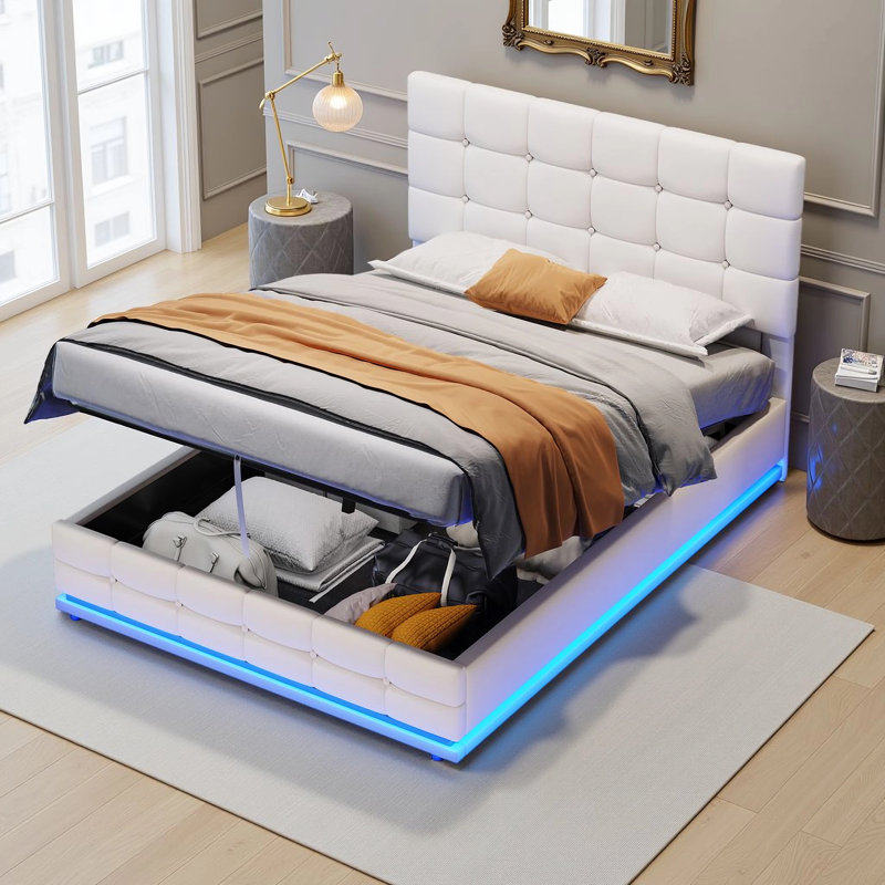 Upholstered Ottoman Storage Bed, White