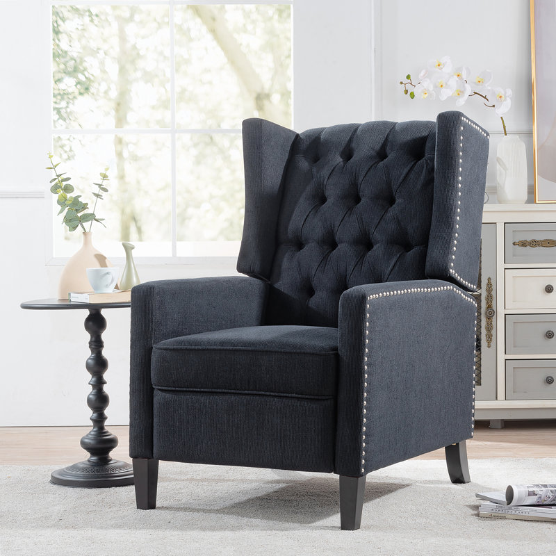 Margheoala Modern Manual Wing Chair Recliner Wide Wing Chair, High Deep Pull Chair, Sitting Chair, Black Fabric
