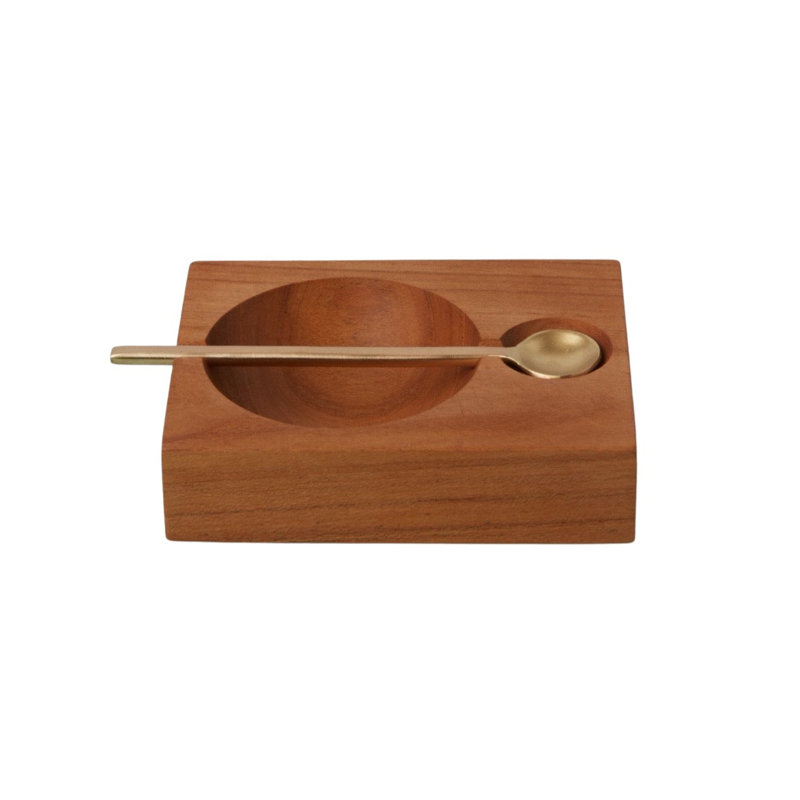 Teak Plank Spice Cellar with Gold Spoon