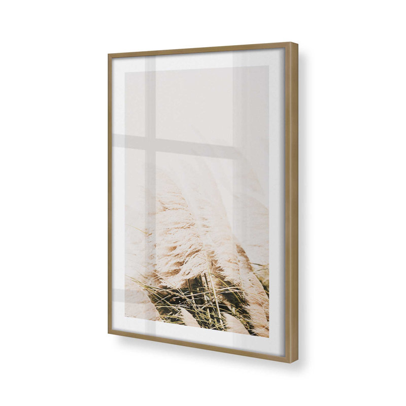 Imprimé de pampas doux, dans un cadre, Cadre doré brossé, 21.25" H x 17.25" W x 1.25" D