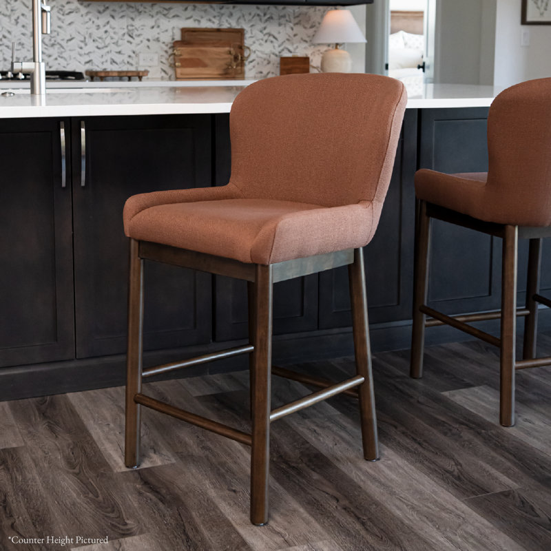 Maven Lane Gia Kitchen Stool with Canvas Fabric Upholstery, Aged Brown, Bar Stool (43.31" H Seat Height)