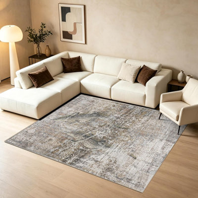 Crocodile Area Rug 4x6, Machine Washable Non-Slip Low Pile Rug Stain Resistant Floor Carpet Taupe for Living Room Bedroom Dining Room