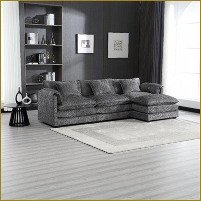 Canapé modulaire moderne en L surdimensionné à 3 places en chenille avec pédale mobile & amp; Accoudoirs détachables | Chenille | Bois | Dossier rembourré