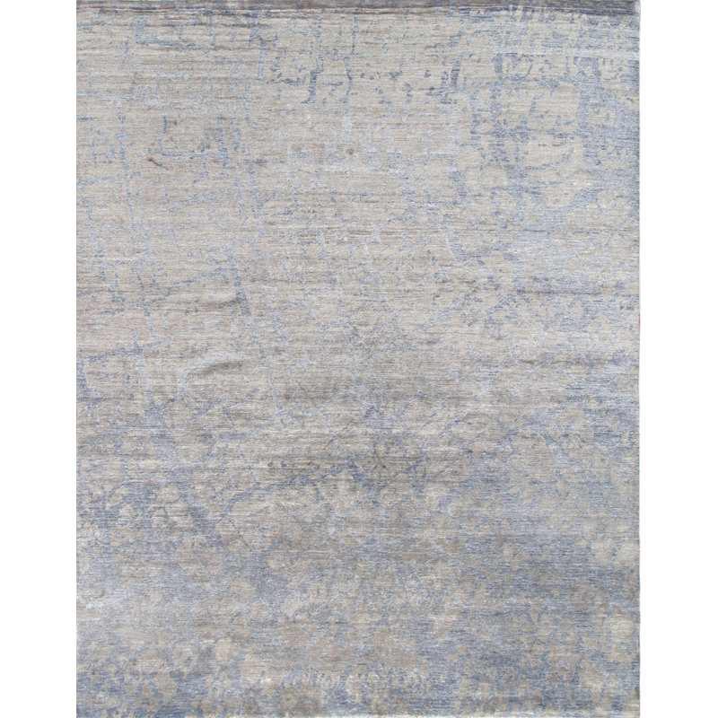 Modern Hand Knotted Area Rug in Gray/Taupe, Rectangle 8'11" x 11'8"