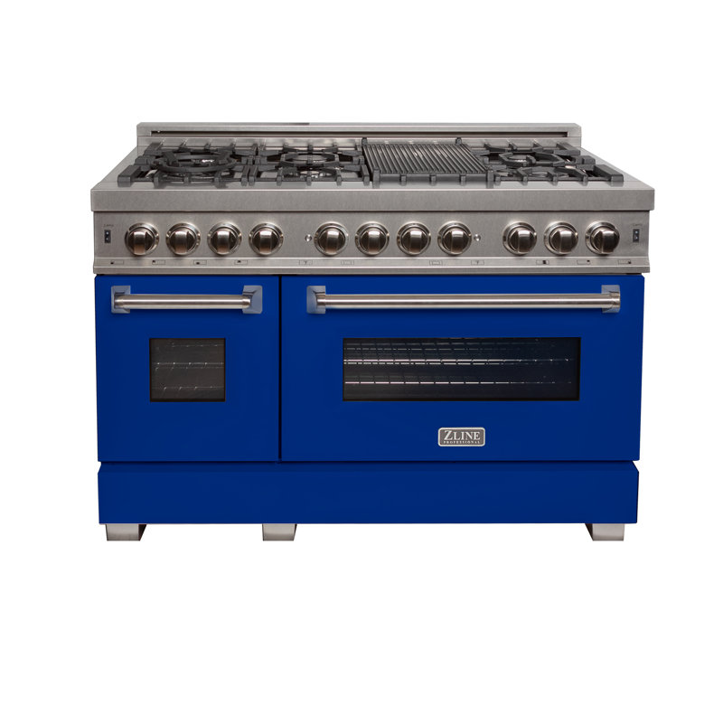 ZLINE 48" Legacy Dual Fuel Range, Blue Matte Satin Stainless Steel