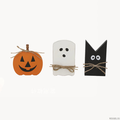Set of 3 Halloween Holiday Table Decor, White 4.8x8 Inch, Black 4.5x8 Inch, Orange 6.7x7 Inch