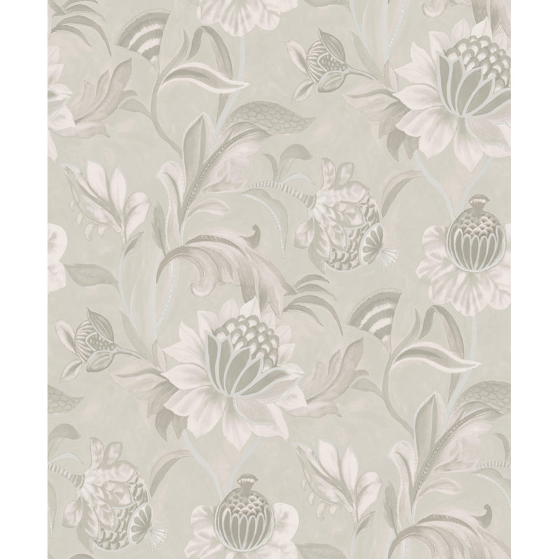 Rouleau de papier peint floral L 33 pi x l 21 po Shontoria, Gris