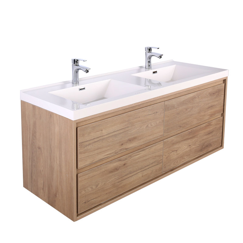 Azden 47" Wall-Mounted Double Bathroom Vanity Set, White Oak