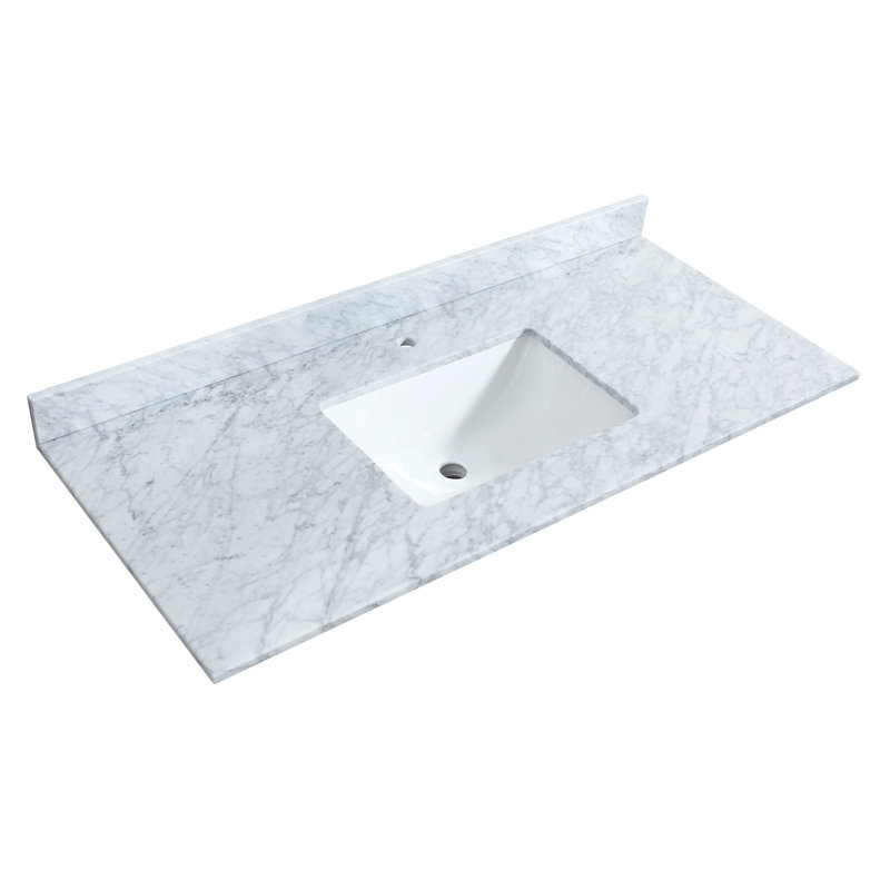 Janna 48" White Oak Freestanding Single Vanity with Marble Top and Matte Black Hardware