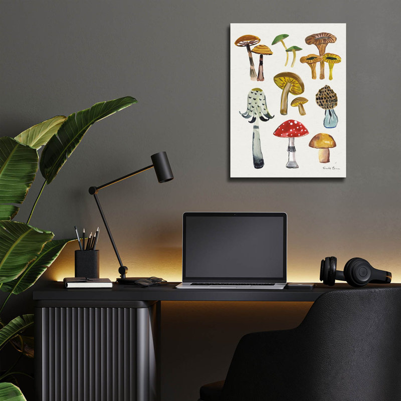 Art mural en verre épique «Forest Mushroom 2 C» par Farida Zaman, 12 po x 16 po