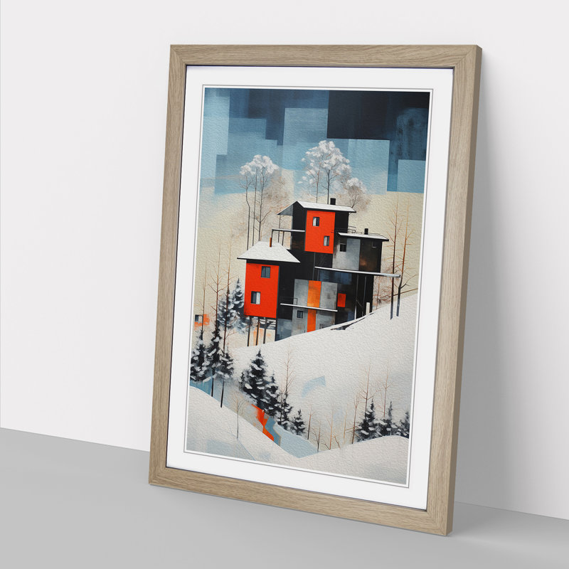 Winter Landscape Constructivism No.2 - Single Picture Frame Print on Wood, Oak, 64cm H x 46cm W x 2cm D