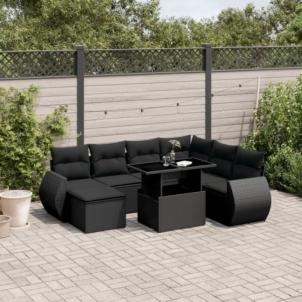 Vidaxl 8-Tlg. Garten-Sofagarnitur Mit Kissen Schwarz Poly Rattan