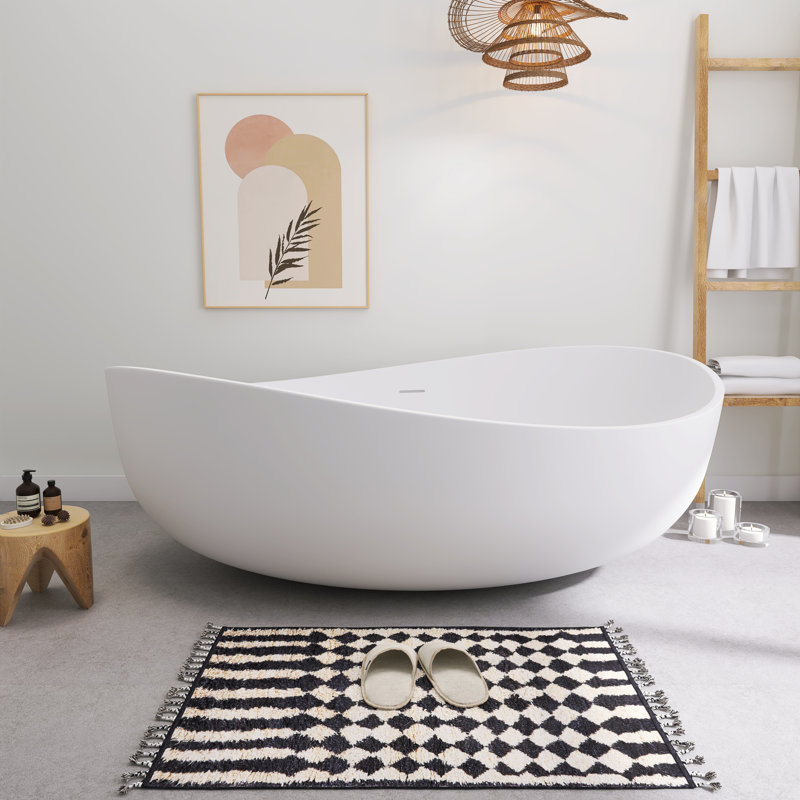 Baignoire de trempage autoportante de 71 po x 43 po à surface solide en blanc