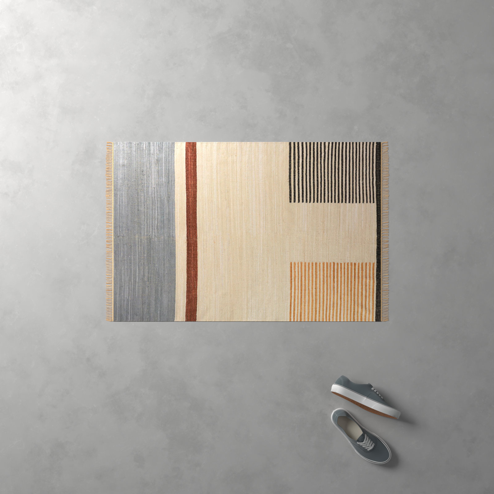 Avenue Cream Black Hand-Woven Cotton Rug, Rectangle 2' x 3'