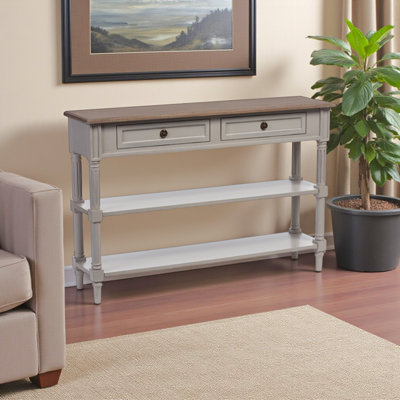 Gunars Distressed Wood And Grey Two-Tone Two-Drawer Console Table, 31.09" H X 46.54" W X 11.46" D
