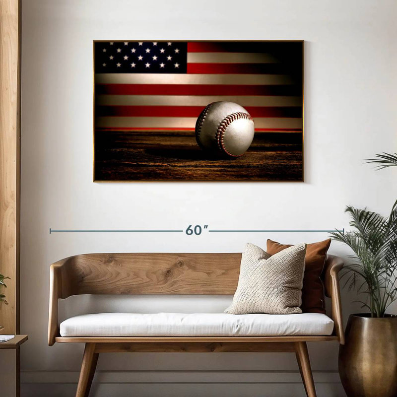 Drapeau américain de baseball, Cadre flottant doré, 43 po x 29 po