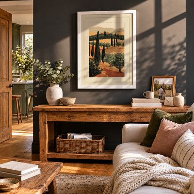 Tuscan Cypress Path Rustic - Framed Print