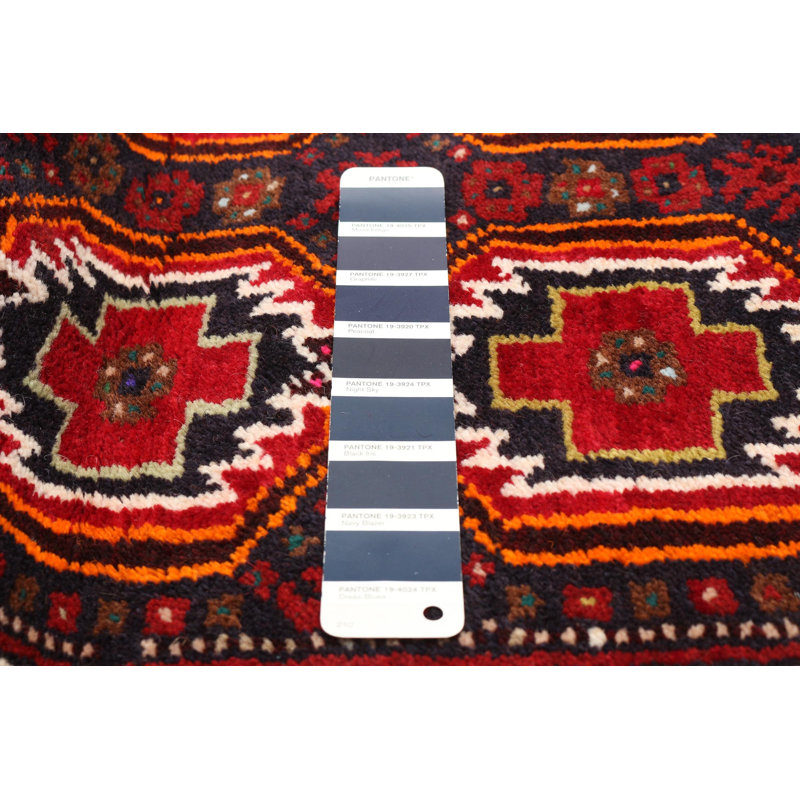 Tapis de couloir unique en laine noué à la main nouvel âge 3 pi 1 po x 6 pi 6 po Alekto en rouge / noir / brun