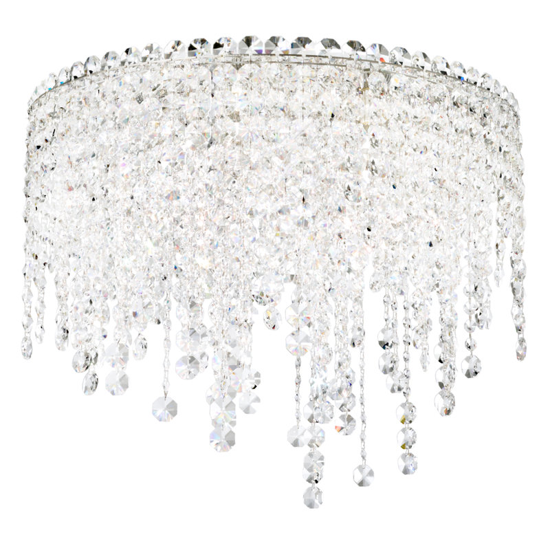Chantant 5 Light 21in x 17in Flush Mount in Polished Stainless Steel with Clear Radiance Crystals