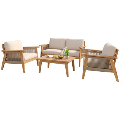 Ensemble de canapé modulaire d'extérieur 4 pièces en bois d'acacia et corde