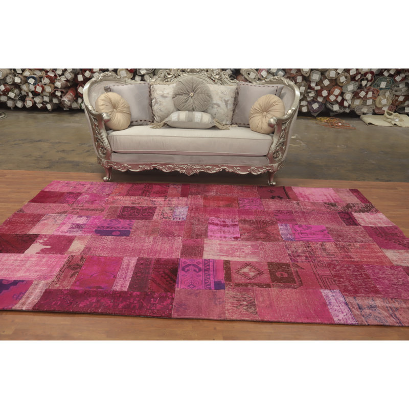 Geometric Wool Patchwork Distressed Area Rug 7x10