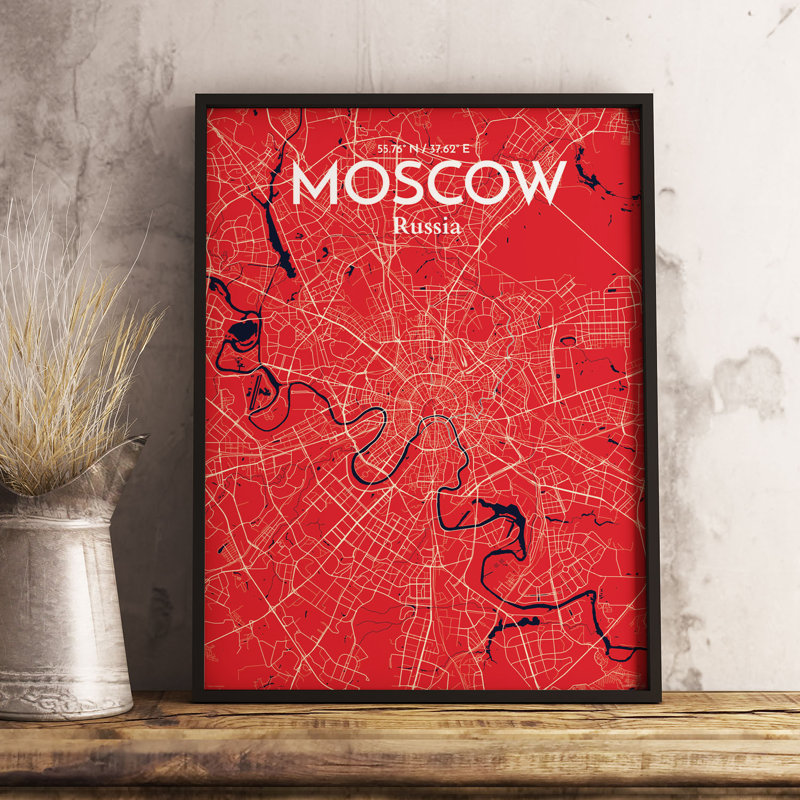 Moscow City Map - Unframed Graphic Art Print on Paper, Orange/White/Black, 43.2cm H x 27.9cm W x 0.1cm D