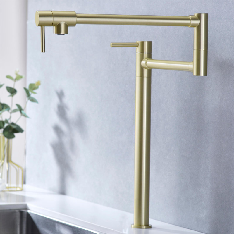 Topcraft 2 Handle Single Hole Kitchen Pot Filler Faucet, Brushed Gold