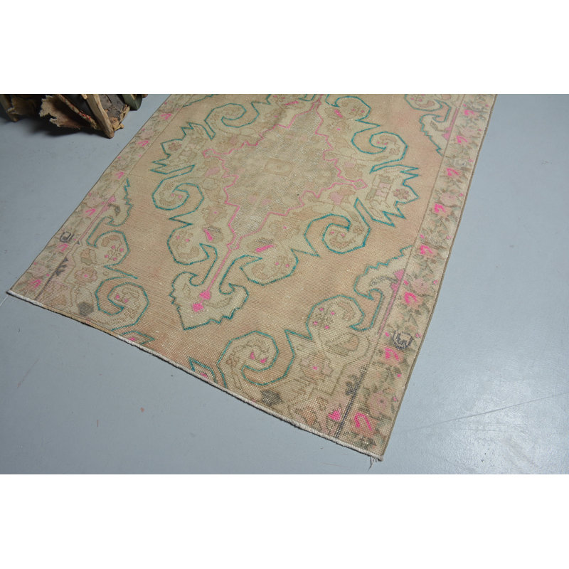 Tapis orange géométrique, tapis de 4,3 x 6,3 pi, tapis de luxe, tapis turcs, tapis rétro