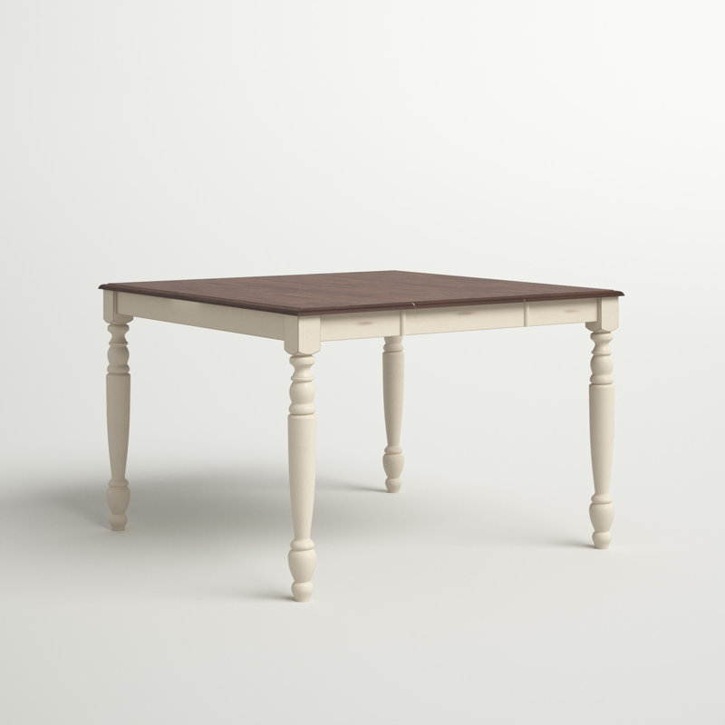 Table de salle à manger en bois d'hévéa massif à hauteur de comptoir à rallonge papillon Alyssha, Blanc antique