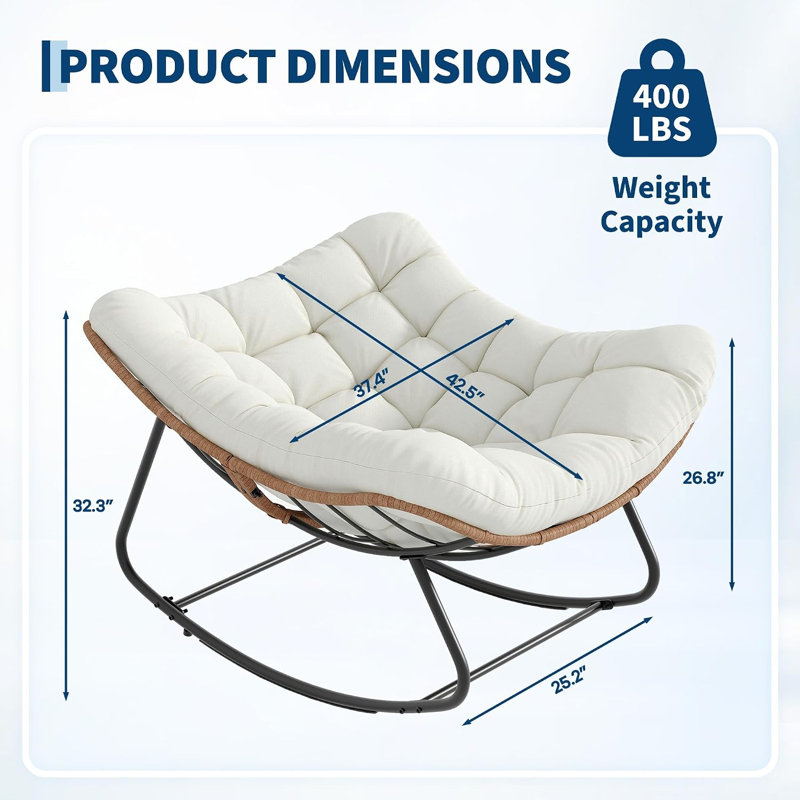 Chaise berçante surdimensionnée avec coussin Papasan, Beige, Brun