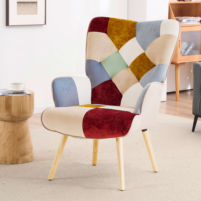 Heidegard Floral Accent Chair Modern High Back Arm Chair, Colorful Patchwork Reading Chairs for Bedroom