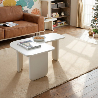 35.43 Inch L-Shape Free-Combination Coffee Table Nesting End Table, MDF Top With Frosted Finish
