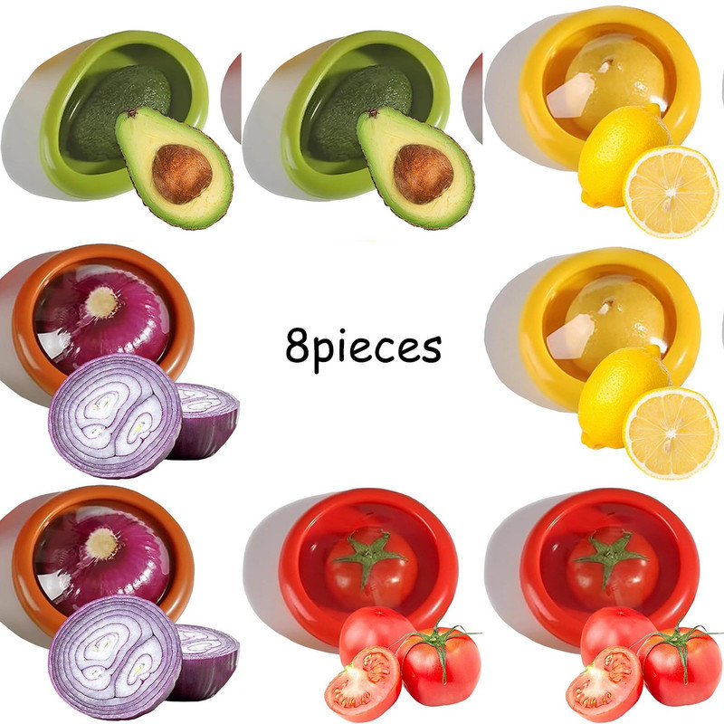 Ensemble de 8 contenants en silicone pour fruits et légumes pour réfrigérateur, contenant à oignons, garde-avocat, économiseur de tomate et porte-citron