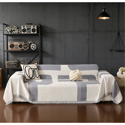 Housse de canapé en chenille Boho - Protecteur de mobilier pour animal de compagnie lavable avec pampille, housse de canapé modulaire réversible pour le salon, jeté durable et doux pour chiens, enfants, déversements